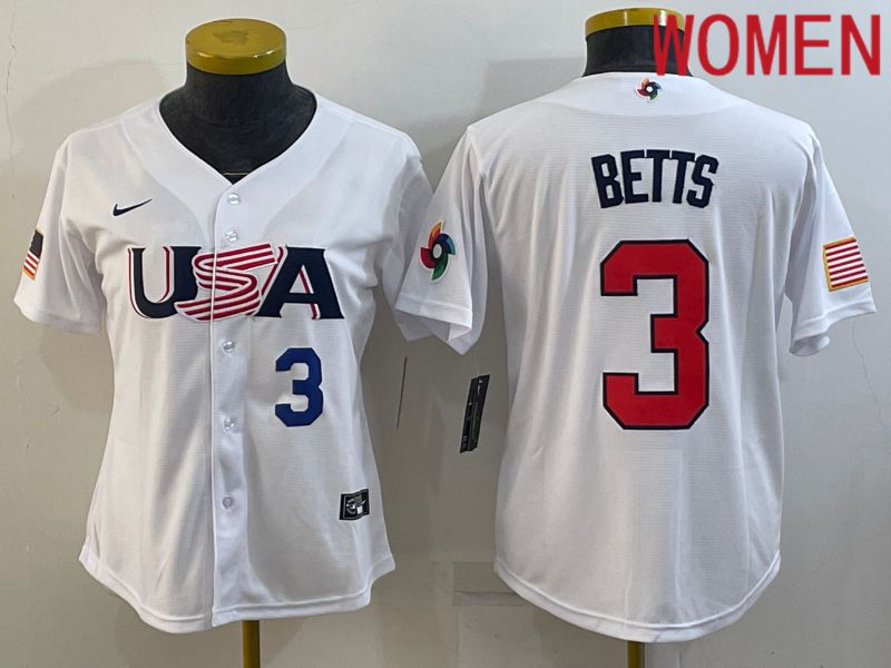 Women 2023 World Cub USA #3 Betts White Nike MLB Jersey2->women mlb jersey->Women Jersey